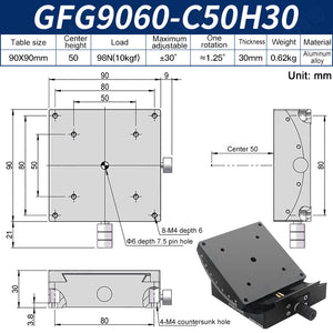 GFG9060-C50H30 Manual Goniometer Stage ±30° Tilt 10kg Load High-Precision Sliding Table for Optical Lab