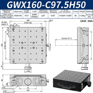 GWX160-C97.5H50 Manual Goniometer Stage ±20° Tilt 25kg Load High-Precision Sliding Table for Optical Lab