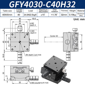 GFY4030-C40H32 Manual XY Goniometer Stage ±15° Tilt 2.5kg Load High-Precision Sliding Table for Lab