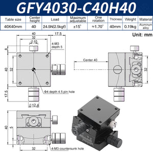 GFY4030-C40H40 Manual XY Goniometer Stage ±15° Tilt 2.5kg Load High-Precision Sliding Table for Lab