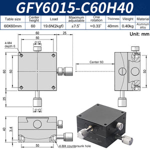 GFY6015-C60H40 Manual XY Goniometer Stage ±7.5° Tilt 2kg Load High-Precision Sliding Table for Lab