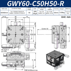 GWY60-C50H50-R Manual Dual-Axis Goniometer Stage ±6° Tilt 5kg Load High-Precision Sliding Table