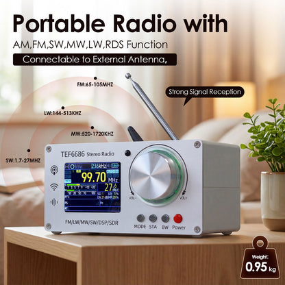 HamGeek TEF6686 65-108MHz Portable Stereo Radio Receiver Digital High Sensitivity Full Band FM AM SW MW LW DSP Receiver