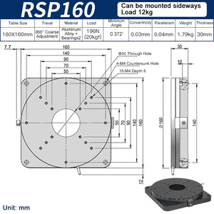 RSP160 Manual Rotation Stage Ø160mm Table 30mm Height R-Axis Rotary Table Enables 360° Adjustment