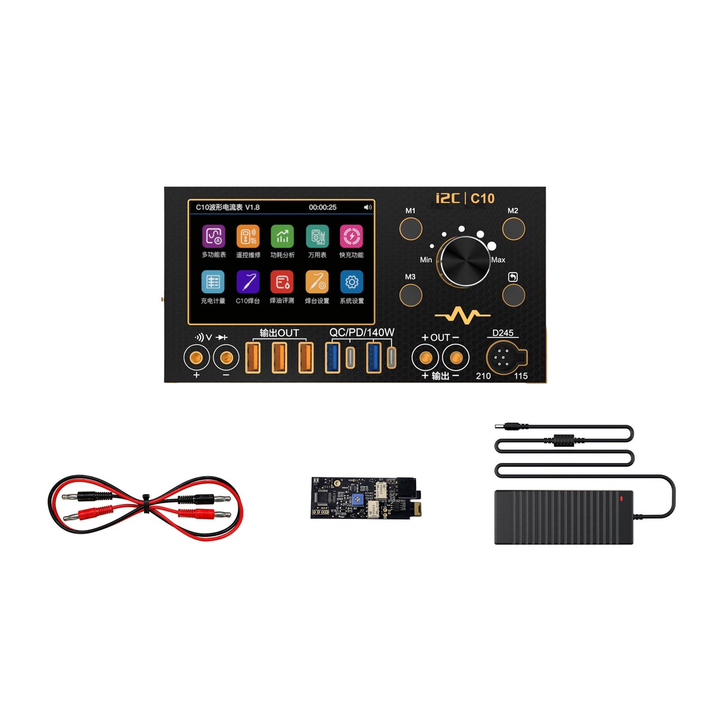 i2C C10 Standard Waveform Ammeter + Diode Test + Voltage Test + Super Fast Charging 2-Way 4CH 280W For Phone Repair