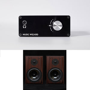 Music Wizard V8S 8-Inch Passive Bookshelf Speakers for HiFi Home and Desktop Theater + P50 Headphone Amp