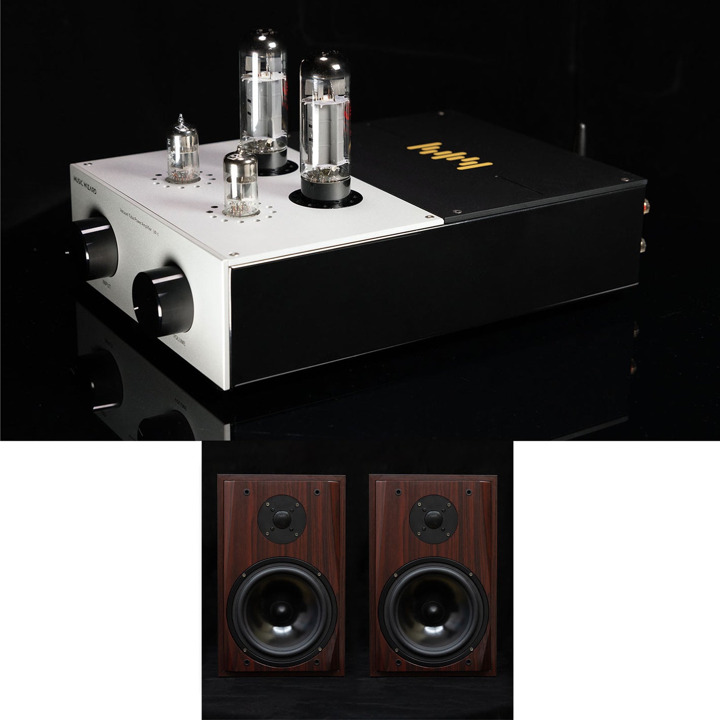 Music Wizard V8S 8-Inch Passive Bookshelf Speakers for HiFi Home and Desktop Theater + VP-1 Tube Amplifier