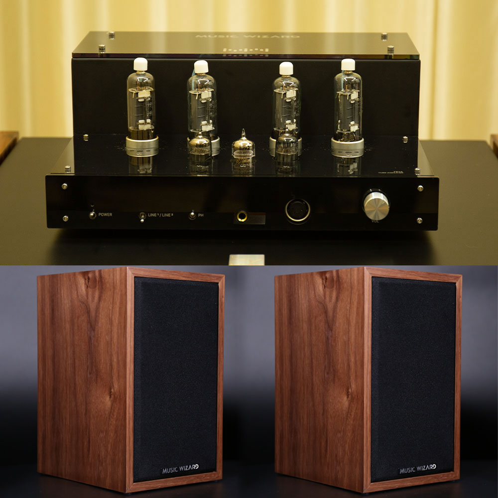 Music Wizard E5 Bookshelf Speakers 4.5-Inch Woofer Compact Hifi Speakers + TP13 Push-Pull Tube Amplifier