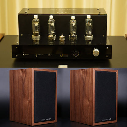 Music Wizard E5 Bookshelf Speakers 4.5-Inch Woofer Compact Hifi Speakers + TP13 Push-Pull Tube Amplifier