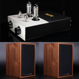 Music Wizard E5 Bookshelf Speakers 4.5-Inch Woofer Compact Hifi Speakers + VP-1 Tube Amplifier