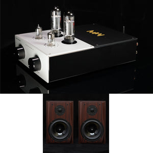 Music Wizard VP-1 8Wx2 EL34 Tube Amplifier (Power Amp) + V8S 8-Inch Bookshelf Speakers with Headphone Amp