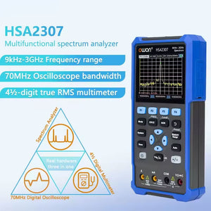 OWON HSA2307 9kHz-3GHz Handheld 3-IN-1 Spectrum Analyzer 70MHz Dual Channel Oscilloscope 4.5-Digit Multimeter