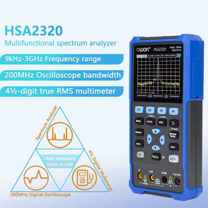 OWON HSA2310 9kHz-3GHz Handheld 3-IN-1 Spectrum Analyzer 200MHz Dual Channel Oscilloscope 4.5-Digit Multimeter