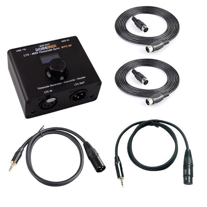 DOREMiDi MTC-20 LTC-MIDI Timecode Sync SMPTE LTC to MTC + MIDI Cables + XLR Male/Female Cables