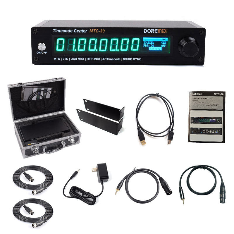 DOREMiDi MTC-30 Timecode Center SMPTE LTC to MIDI Converter + 9V DC Power Adapter + Cables + Carry Case