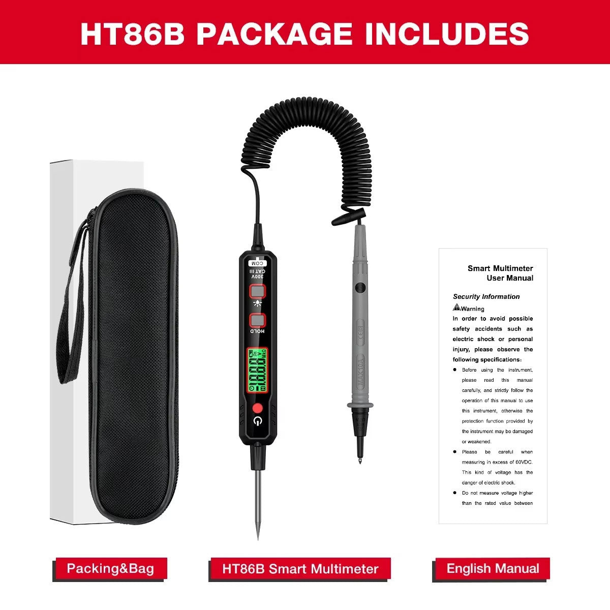 HABOTEST HT86A 100V Car Voltage Tester Automotive Circuit Fault Detector Digital Backlight Test Pen