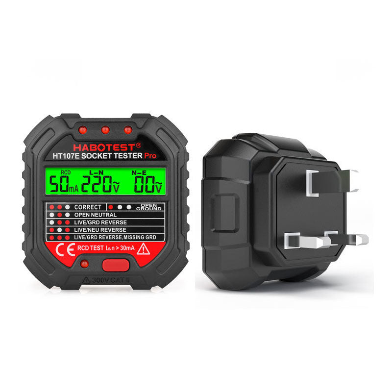 HABOTEST HT107E Socket Tester Pro AC 90-250V Outlet Tester (UK Plug) Supports RCD Detection