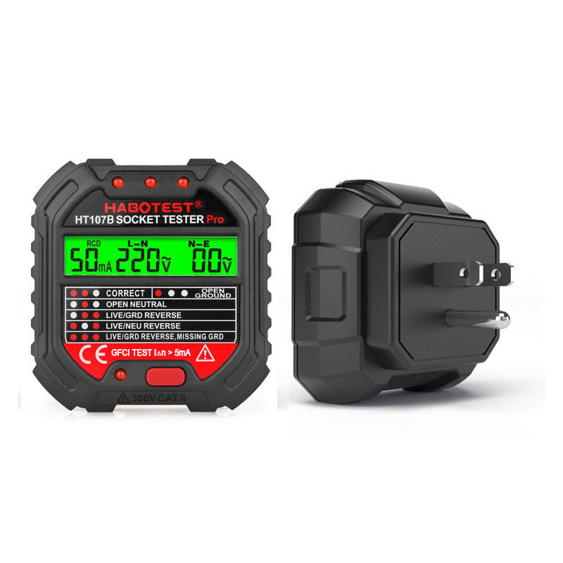 HABOTEST HT107B Socket Tester Pro AC 90-250V Outlet Tester (US Plug) with RCD GFCI Detection