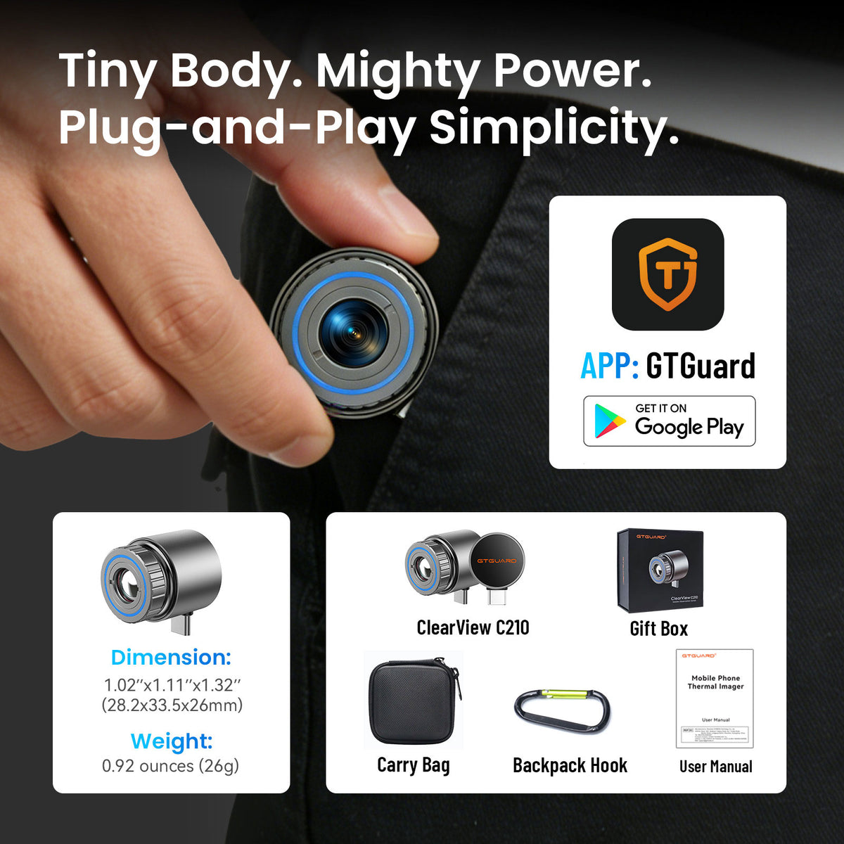 GTGUARD ClearView C210 Mini Mobile Phone Thermal Imager 8X Digital Zoom High Definition Manual-Focus Thermal Camera