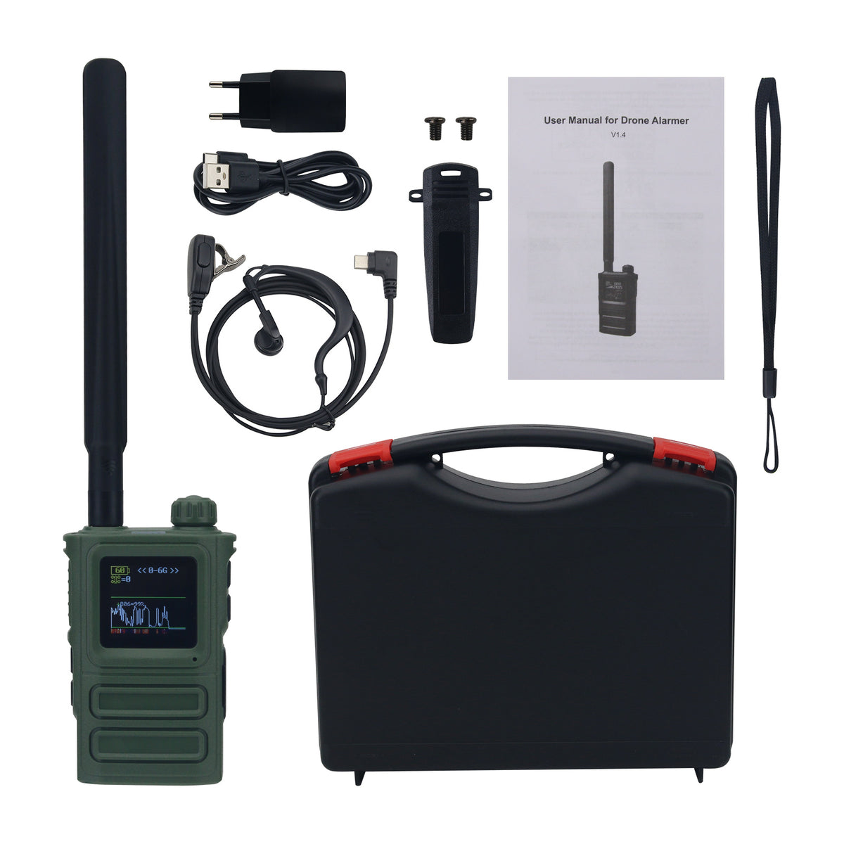 Skydroid Army-green S10 Handheld FPV Drone Alarm 300MHz-6GHz 1KM Long Range Ultra-wide Detection with 1.5-inch Screen