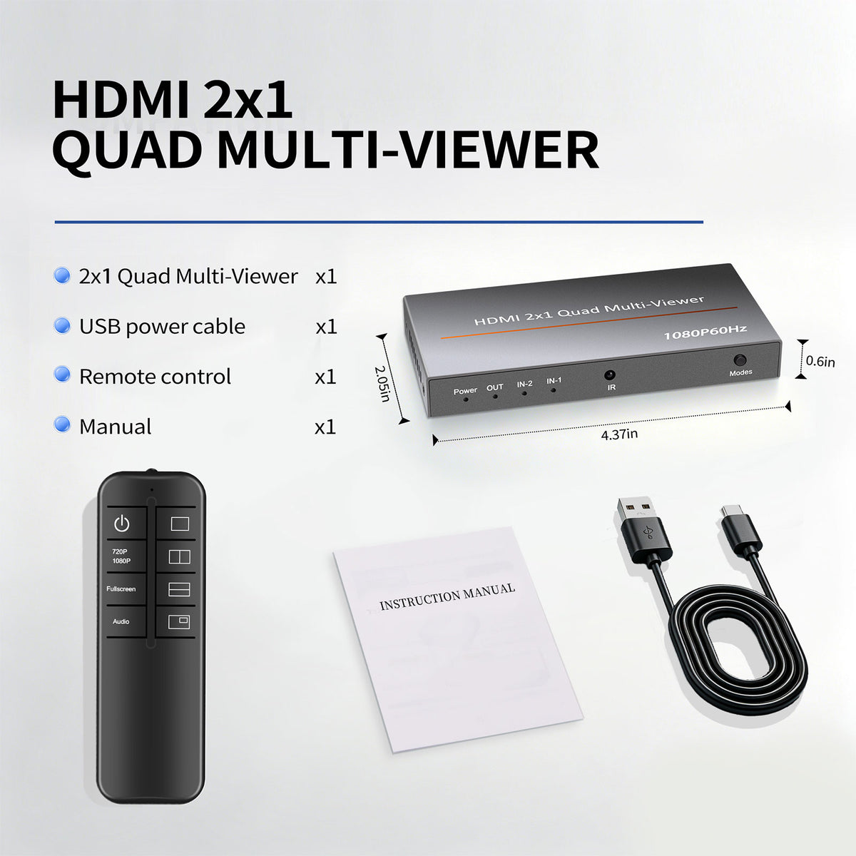NK-HF3 Compact HDMI-compatible 2x1 Quad Multi-Viewer 1080P60Hz 2-Channel Video Splitter with 8 Display Modes
