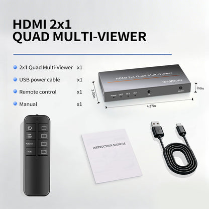NK-HF3 Compact HDMI-compatible 2x1 Quad Multi-Viewer 1080P60Hz 2-Channel Video Splitter with 8 Display Modes