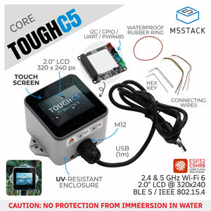 M5Stack ToughC5 Outdoor Waterproof Controller ESP32-C5 2.4G&5G Dual-Band WiFi6 with 2.0-Inch LCD Touch Screen