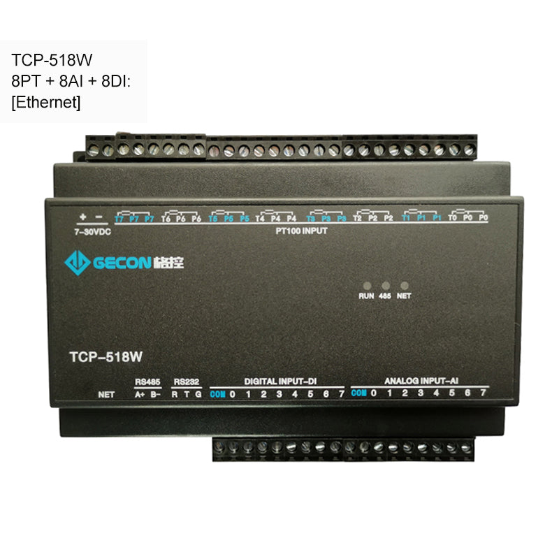 GECON 8PT100 + 8AI + 8DI Industrial Controller Data Acquisition Module TCP-518W [Ethernet Communications]