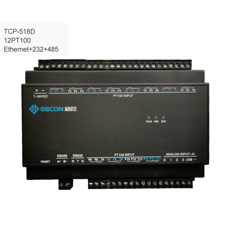GECON 12PT100 Collect Temperature Industrial Controller Data Acquisition TCP-518D Ethernet + RS232 + RS485