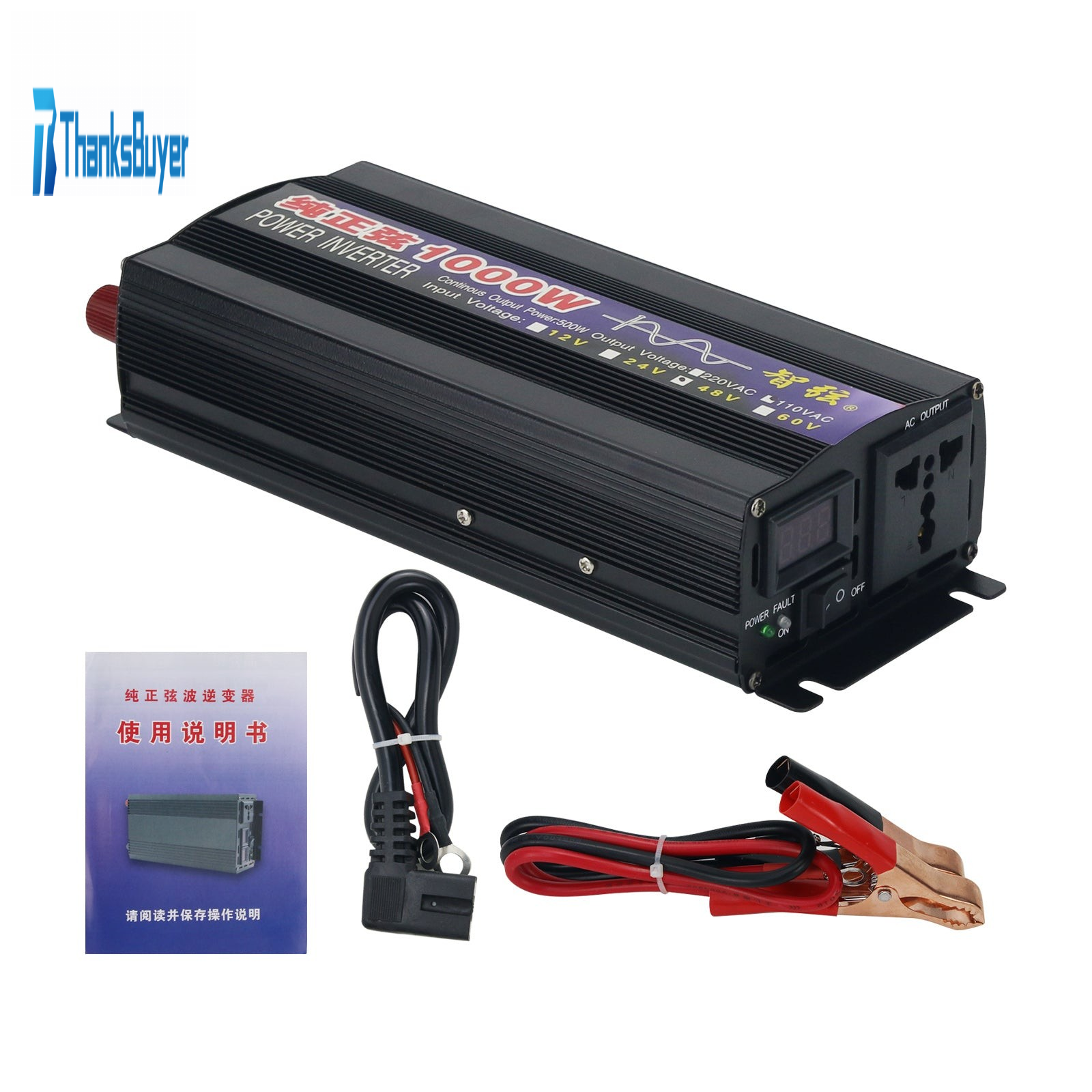 1000W Power Inverter Pure Sine Wave Single Digital Screen 48V to 110V