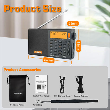 XHDATA D-808 AM/FM/SW-SSB/MW AIR RDS Full Band Radio Receiver with Type-C Interface + 2000mAh Battery