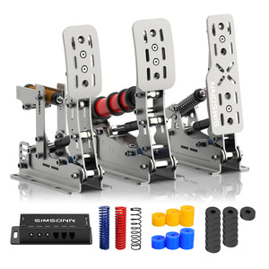 SIMSONN Silver Plus X Hydraulic Pedal 3-Pedal Set Accelerator+Clutch+Brake Racing Pedals with Optional Base Plate