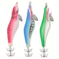 2.0# Wood Fishing Lures Cloth Wrapped Shrimp Shaped With Squid Hook Color Random