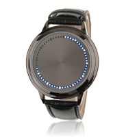 Blue LED Touchscreen Watch with Black Leather Strap