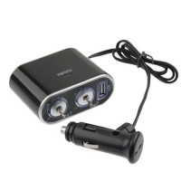 WF-0305  In-Car USB Twin Sockets Charger with Switches  Black