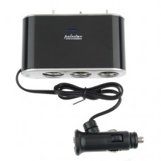 WF-0306 In-Car 1 to 3 In- Car USB Triple Socket Charger with Switches  Black