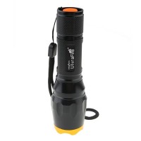 Pointed Stainless Steel Head Zoom Flashlight 1600 Lumens Black and Gold Head