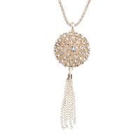 Fashion Rhinestone Decor Hollow Ball Tassels Necklace Silver