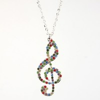 Fashion Colorful Rhinestone Decor Note Pendant Necklace