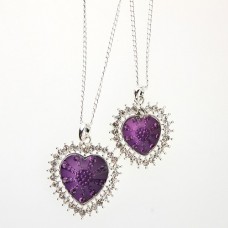 Fashion Rhinestone Decor Purple Dual Hearts Necklace