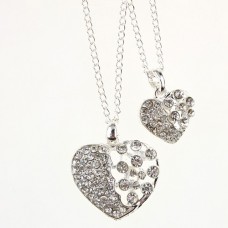 Fashion Rhinestone Decor Dual Hearts Necklace