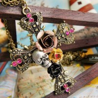 Fashion Flower Cross Pendant Sweater Necklace