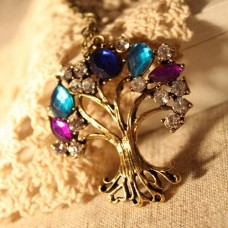 Fashion Crystal Decor Tree Pendant Sweater Necklace