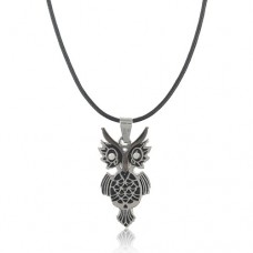 Owl Pendant Rhinestone Decor Necklace