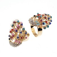 Colorful Rhinestone Peacock Style Ring Jewelry