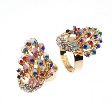 Colorful Rhinestone Peacock Style Ring Jewelry