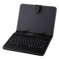 Black Leather Stand Case Micro USB Keyboard for 8.0 Inch Tablet PC