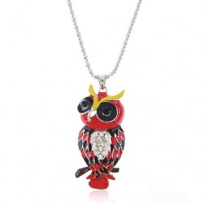 Owl Pendant Rhinestone Decor Necklace Jewelry