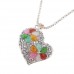 Heart Pendant Colorful Rhinestone Decor Necklace Jewelry