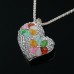 Heart Pendant Colorful Rhinestone Decor Necklace Jewelry